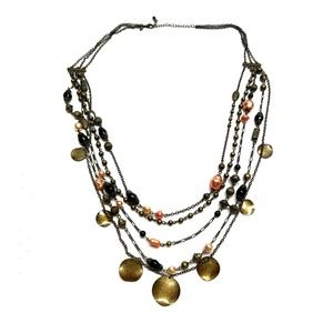 'Premier Designs' Signed Necklace Multi Strand Antiqued Beads Fresh Water